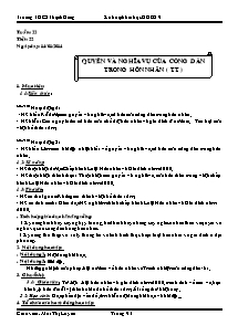 Giáo án Giáo dục công dân Lớp 9 - Tiết 22: Quyền và nghĩa vụ của công dân trong hôn nhân (TT) - Năm học 2013-2014 - Mai Thị Luyến