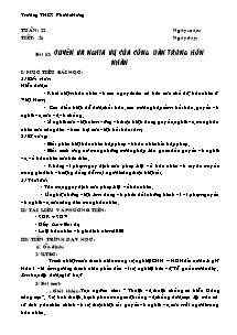 Giáo án môn Giáo dục công dân Lớp 9 - Tiết 21, Bài 12: Quyền và nghĩa vụ của công dân trong hôn nhân - Trường THCS Phước Hưng