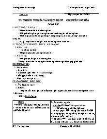 Giáo án Ngữ Văn Lớp 6 - Tiết 19: Từ nhiều nghĩa và hiện tượng chuyển nghĩa của từ - Năm học 2013-2014 - Võ Thị Tuấn