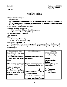 Giáo án Ngữ Văn Lớp 6 - Tiết 95: Nhân Hóa - Năm học 2013-2014