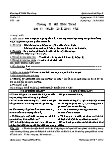 Giáo án Sinh học Lớp 9 - Tiết 49, Bài 47: Quần thể sinh vật - Năm học 2013-2014 - Nguyễn Thị Thu