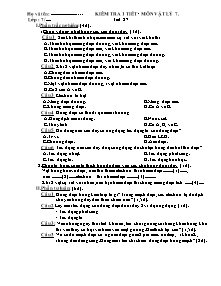 Đề kiểm tra môn Vật Lí Lớp 7 - Tiết 27 (Kèm đáp án)