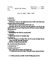 Giáo án Vật Lí Lớp 7 - Bài 25: Hiệu điện thế - Năm học 2013-2014 - Nguyễn Thị Thanh