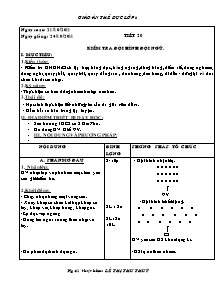 Giáo án Thể dục Lớp 6 - Tiết 20: Kiểm tra đội hình đội ngũ - Năm học 2011-2012 - Lê Thị Thu Thúy