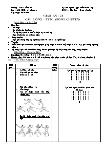 Giáo án Thể dục Lớp 10 - Tiết 21: Cầu lông - TTTC (Bóng chuyền) - Năm học 2011-2012 - Trần Minh Duy