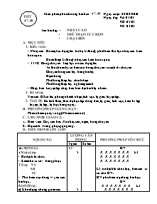 Giáo án Thể dục Lớp 9 - Tiết 47+48: Nhảy cao; Thể thao tự chọn; Chạy bền - Năm học 2009-2010