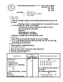 Giáo án Thể dục Lớp 9 - Tiết 49+50: Nhảy cao; Thể thao tự chọn; Chạy bền - Năm học 2009-2010