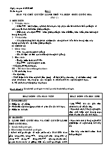 Giáo án Thể dục Lớp 11 - Bài 3: Bảo vệ chủ quyền lãnh thổ và biên giới quốc gia (Tiết 1) - Năm học 2009-2010