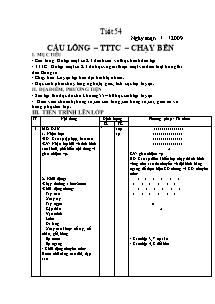 Giáo án Thể dục Lớp 11 - Tiết 54 - Năm học 2009-2010