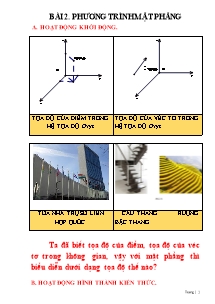 Giáo án Hình học Lớp 12 - Chương 3, Bài 2: Phương trình mặt phẳng