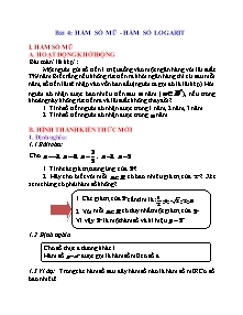 Giáo án Giải tích Lớp 12 - Chương 2: Hàm số lũy thừa. Hàm số mũ và hàm số logarit - Bài 4: Hàm số mũ – Hàm số logarit