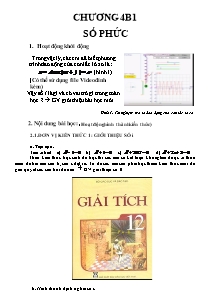 Giáo án Giải tích Lớp 12 - Chương 4: Số phức - Bài 1: Số phức