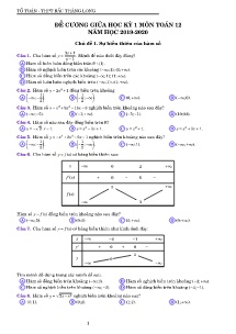 Đề cương giữa học kỳ 1 môn Toán 12 - Năm học 2019-2020 - Trường THPT Bắc Thăng Long