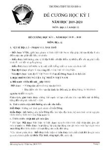 Đề cương học kỳ I môn Địa lí Lớp 12 - Năm học 2019-2020 - Trường THPT Xuân Đình