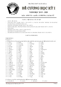 Đề cương học kỳ I môn Tiếng Anh Lớp 12 - Năm học 2019-2020 - Trường THPT Xuân Đỉnh