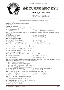Đề cương học kỳ I môn Toán Lớp 10 - Năm học 2019-2020 - Trường THPT Xuân Đỉnh