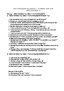 Đề cương kiểm tra học kì I môn Sinh học Lớp 11 - Năm học 2018-2019 - Trường THCS & THPT Võ Nguyên Giáp