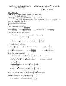 Đề cương ôn tập giữa học kỳ I môn Toán 11 - Năm học 2019-2020 - Trường THPT Bắc Thăng Long