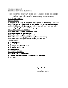 Đề cương ôn tập học kì I môn Địa lí Lớp 10 - Năm học 2018-2019 - Trường THPT Hai Bà Trưng