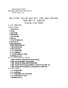 Đề cương ôn tập học kì I môn Địa lí Lớp 10 - Năm học 2019-2020 - Trường THPT Hai Bà Trưng