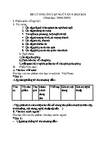 Đề cương ôn tập học kì I môn Ngữ văn Lớp 8 - Năm học 2018-2019 - Trường THPT Lê Lợi