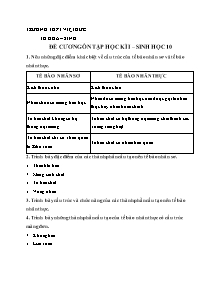 Đề cương ôn tập học kì I môn Sinh học Lớp 10 - Năm học 2019-2020 - Trường THPT Việt Đức