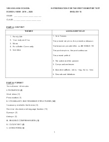 Đề cương ôn tập học kì I môn Tiếng Anh Lớp 10 - Năm học 2019-2020 - Trường THPT Yên Hòa