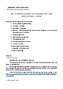 Đề cương ôn tập học kì I môn Tin học Lớp 10 - Năm học 2017-2018 - Trường THPT Hai Bà Trưng
