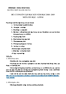 Đề cương ôn tập học kì I môn Tin học Lớp 10 - Năm học 2018-2019 - Trường THPT Hai Bà Trưng