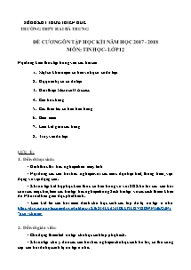 Đề cương ôn tập học kì I môn Tin học Lớp 12 - Năm học 2017-2018 - Trường THPT Hai Bà Trưng
