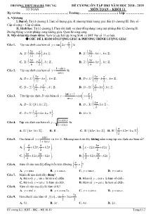 Đề cương ôn tập học kì I môn Toán Lớp 11 - Năm học 2018-2019 - Trường THPT Hai Bà Trưng