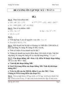 Đề cương ôn tập học kỳ 1 môn Toán Lớp 6 - Năm học 2019-2020 - Trường THCS Tân Bình