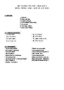 Đề cương ôn tập học kỳ I môn Tiếng Anh Lớp 10 (Cơ bản) - Năm học 2018-2019 - Trường THPT Chu Văn An