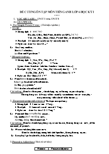 Đề cương ôn tập học kỳ I môn Tiếng Anh Lớp 6 - Năm học 2018-2019 - Trường THCS & THPT Võ Nguyên Giáp