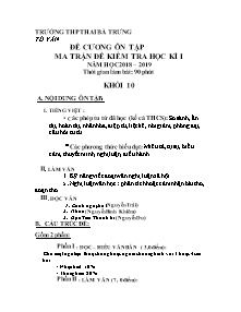 Đề cương ôn tập kiểm tra học kì I môn Ngữ văn Lớp 10 - Năm học 2018-2019 - Trường THPT Hai Bà Trưng