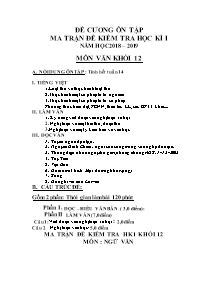 Đề cương ôn tập kiểm tra học kì I môn Ngữ văn Lớp 12 - Năm học 2018-2019 - Trường THPT Hai Bà Trưng
