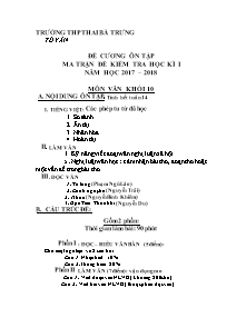 Đề cương ôn tập kiểm tra học kì I môn Ngữ văn Lớp 9 - Năm học 2017-2018 - Trường THCS Hai Bà Trưng