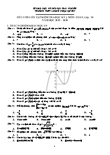 Đề cương ôn tập kiểm tra học kỳ I môn Toán Lớp 10 - Năm học 2019-2020 - Trường THPT Lương Ngọc Quyến