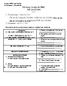 Đề cương ôn tập thi học kì I môn Tiếng Anh Lớp 8 - Năm học 2018-2019 - Trường THCS Trần Văn Ơn