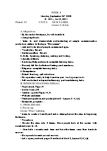 Kế hoạch bài dạy Tiếng Anh Khối 3 - Tuần 4 - Năm học 2022-2023 - Trần Thị Hạnh