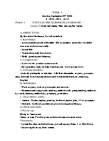 Kế hoạch bài dạy Tiếng Anh Lớp 1 - Tuần 1 - Năm học 2024-2025 - Trần Thị Hạnh