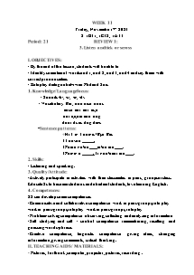 Kế hoạch bài dạy Tiếng Anh Lớp 1 - Tuần 11 - Năm học 2023-2024 - Trần Thị Hạnh