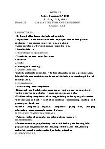 Kế hoạch bài dạy Tiếng Anh Lớp 1 - Tuần 13 - Năm học 2023-2024 - Trần Thị Hạnh