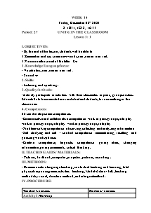 Kế hoạch bài dạy Tiếng Anh Lớp 1 - Tuần 14 - Năm học 2023-2024 - Trần Thị Hạnh