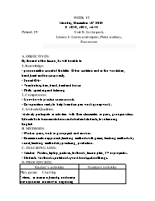 Kế hoạch bài dạy Tiếng Anh Lớp 1 - Tuần 15 - Năm học 2024-2025 - Trần Thị Hạnh