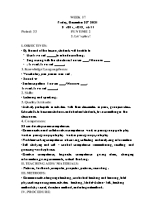 Kế hoạch bài dạy Tiếng Anh Lớp 1 - Tuần 17 - Năm học 2023-2024 - Trần Thị Hạnh