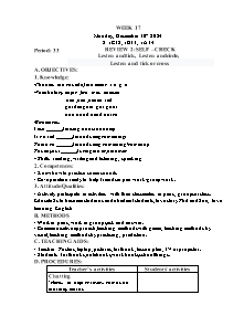 Kế hoạch bài dạy Tiếng Anh Lớp 1 - Tuần 17 - Năm học 2024-2025 - Trần Thị Hạnh