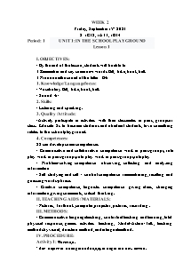 Kế hoạch bài dạy Tiếng Anh Lớp 1 - Tuần 2 - Năm học 2023-2024 - Trần Thị Hạnh