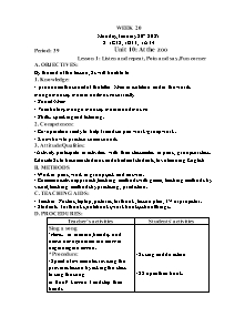 Kế hoạch bài dạy Tiếng Anh Lớp 1 - Tuần 20 - Năm học 2024-2025 - Trần Thị Hạnh