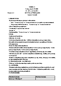 Kế hoạch bài dạy Tiếng Anh Lớp 1 - Tuần 31 - Năm học 2023-2024 - Trần Thị Hạnh